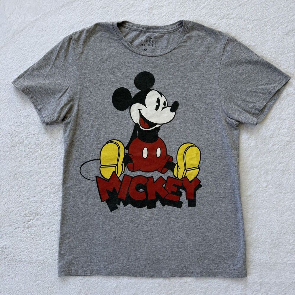 Disney Mickey Mouse Gray Graphic Short Sleeve T-Shirt Adult Size Small